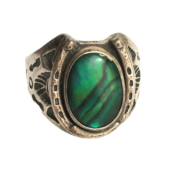 Vintage Other - Vintage Old Pawn Abalone Horse Shoe Ring Mens 10.5